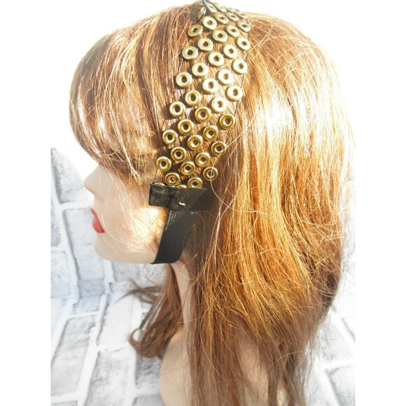 NEW by JUST BASIC, ELASTIC HEADWRAP, HEADBAND BLACK WITH GOLD TONE DECOR #4 - Picture 1 of 10